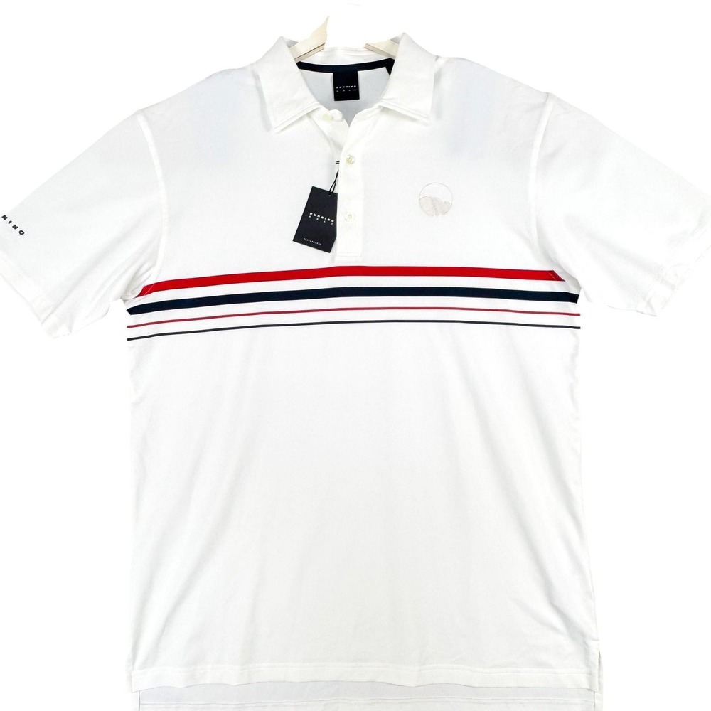 Dunning Golf Polo Shirt Mens Large White Red Stripe Performance Stretch‎ NEW